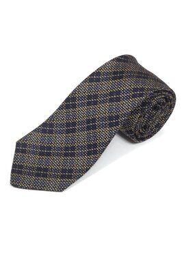 SULKA Navy Blue Yellow Plaid Check Men's Silk Neck Tie
